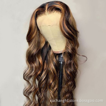 Highlight Wig Vendor Wholesale 1b Honey Blonde Ombre Hair Wig With Dark Roots Mink Peruvian Virgin Human Hair HD Lace Front Wig